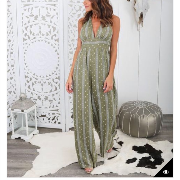 VICI Pants - NWT VICI Olive Green Patterned Boho Jumpsuit